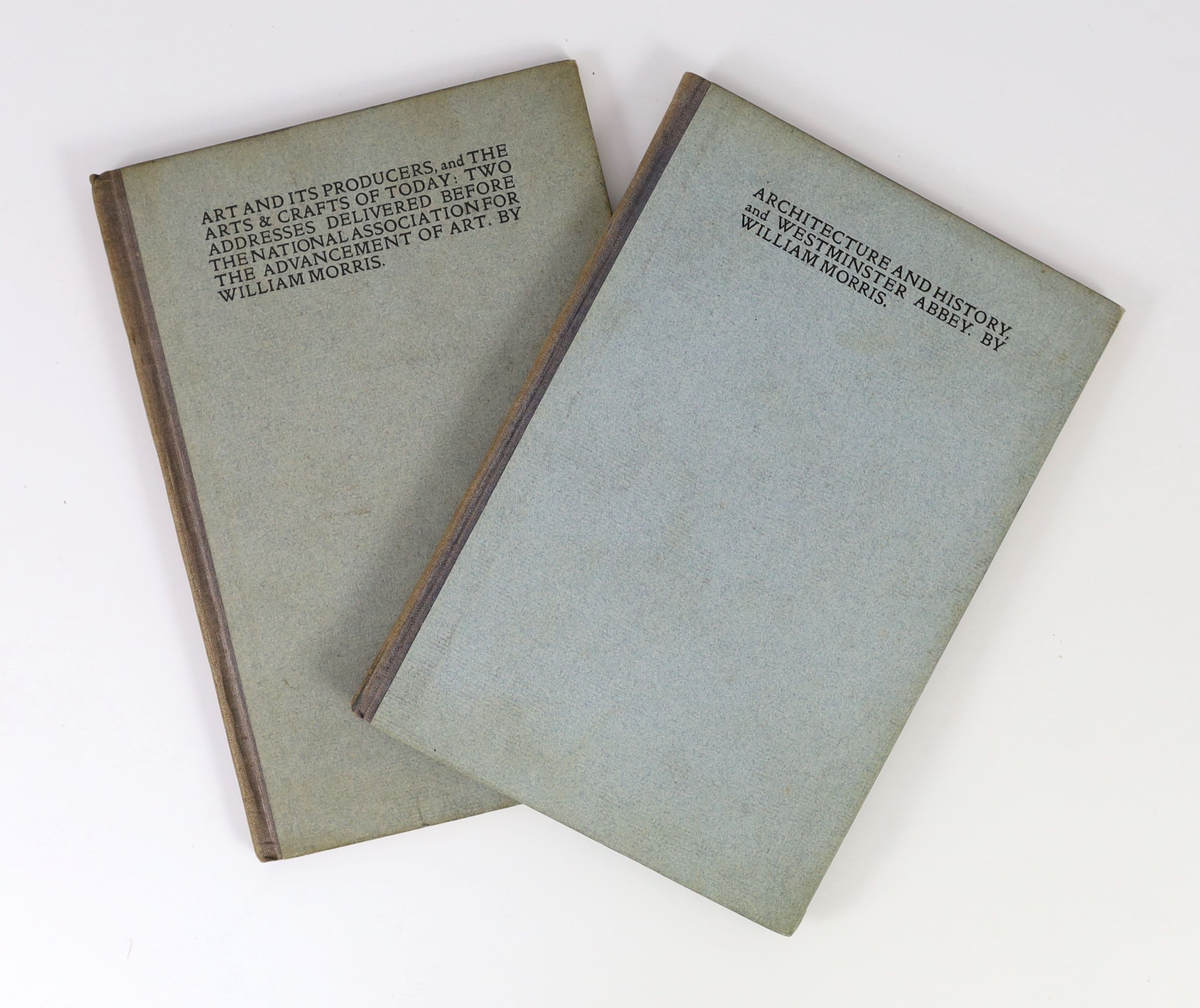 Morris, William - 3 works - Architecture and History, and Westminster Abbey, 8vo, original half cloth, hand-made paper, Longmans & Co., London, 1900; Art and it’s Producers, 8vo, original half cloth, hand-made paper, Lon